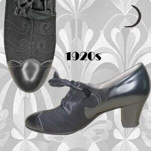 Vintage Black Oxfords Deadstock Art Deco Chunky Heel Shoes, VFG 20s 1920s